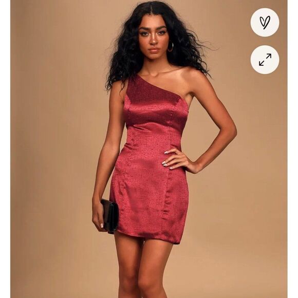 Lulus Dresses & Skirts - Lulus Burgundy Lisette Satin One-Shoulder Mini Dress Size XL NWT